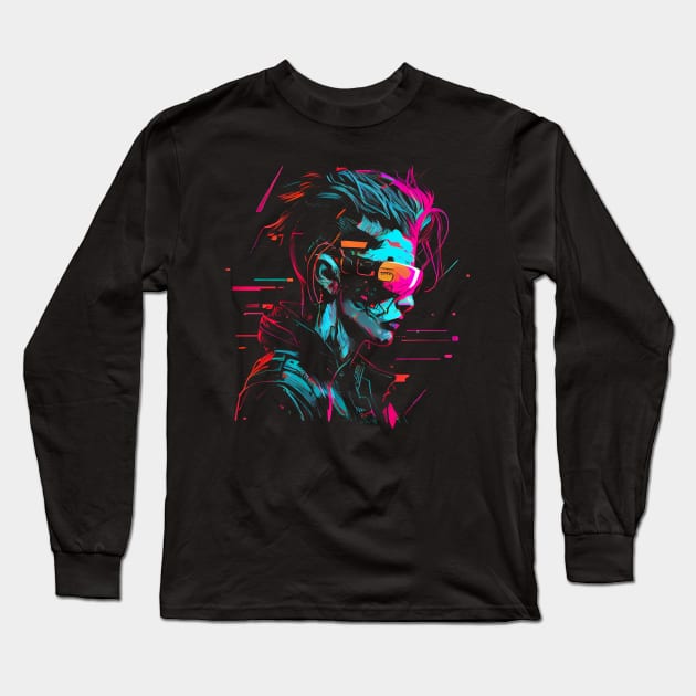 Cyber Femme Fatale - Neon Woman Shape Long Sleeve T-Shirt by LR_Collections